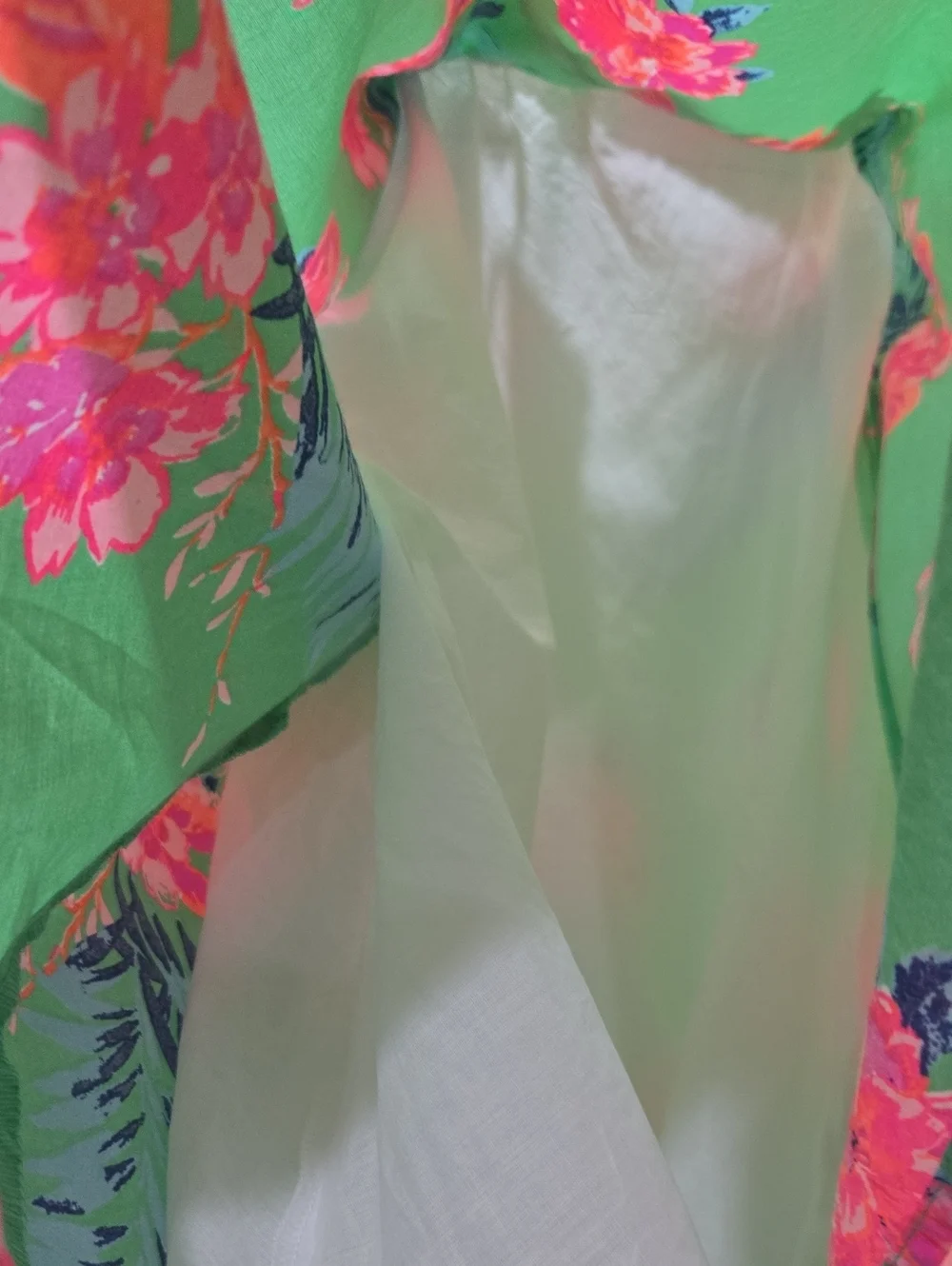 Tommy Bahama Green Floral One-Shoulder Dress with Pink Pom Trim Girls Size 7